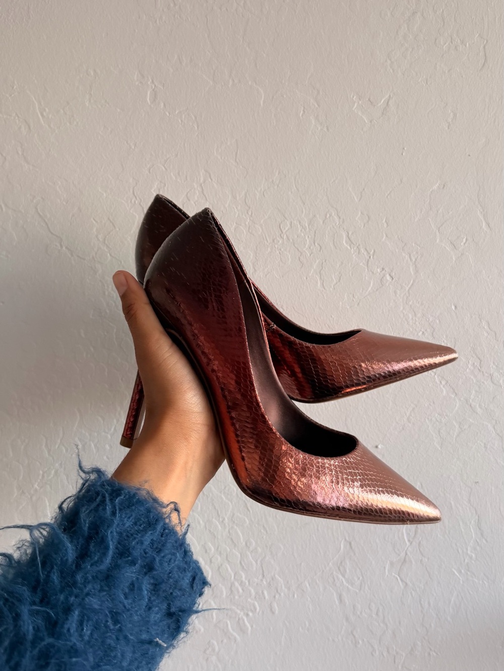 Metallic Copper Pointed-Toe High Heels - Women